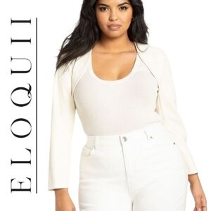 Eloquii Faux Leather Ivory Open Front Bolero Layering Long Sleeves Plus Size 24